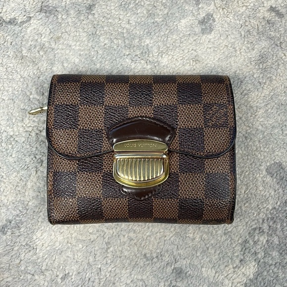 Rare Louis Vuitton Damier Ebene Joey Wallet Press Lock Compact Check - Picture 1 of 17
